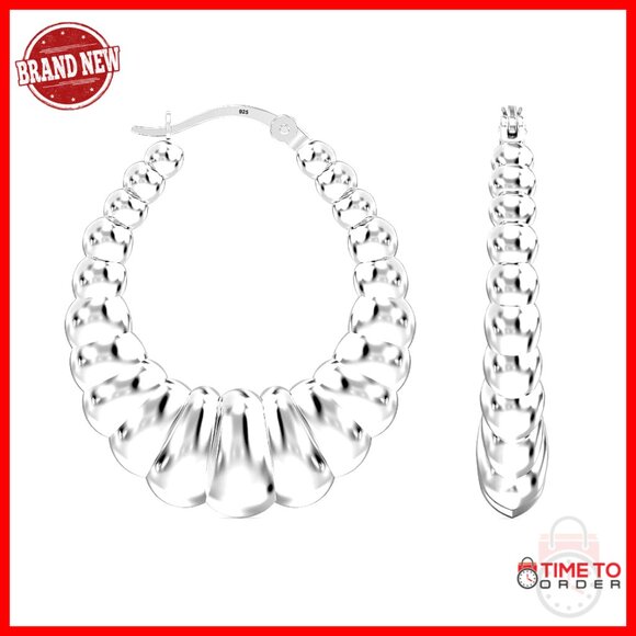 Sterling Silver Chunky Hoop Earrings 35mm Lightweight Hollow Hoops